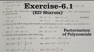 RD Sharma Solutions for Class 9 Maths Chapter 6 Factorisation of Polynomials Exercise 61 Q1 to Q8 [upl. by Purington894]