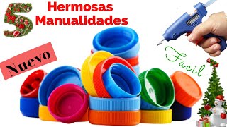 5 Manualidades Navideñas con TAPAS DE BOTELLAS Christmas Crafts with BOTTLE LIDS [upl. by Ailemor]