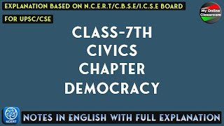 class 7th  Civics  Chapter 1  Democracy  Notes [upl. by Eanyl]