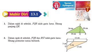 KSSM Matematik Tingkatan 1 Bab 13 teorem pythagoras mahir diri 131 no1no2 buku teks form 1 [upl. by Kenneth]