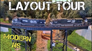 Layout Tour  Modern NS Asheville District in HO Scale 2020 [upl. by Dylana33]