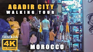 Agadir Hay Salam night walking tour  Morocco 4K UHD [upl. by Adnamar889]